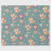 Leuke Cute Vos Harten Valentijnsdag Cadeaupapier (Vlak)