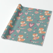 Leuke Cute Vos Harten Valentijnsdag Cadeaupapier (Uitgerold)