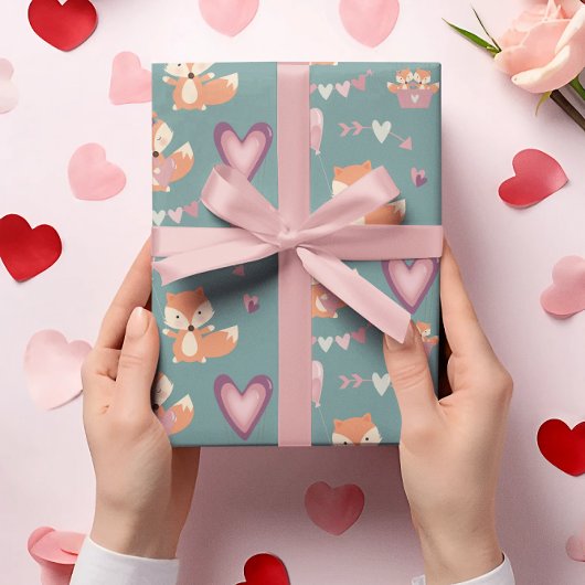 Leuke Cute Vos Harten Valentijnsdag Cadeaupapier