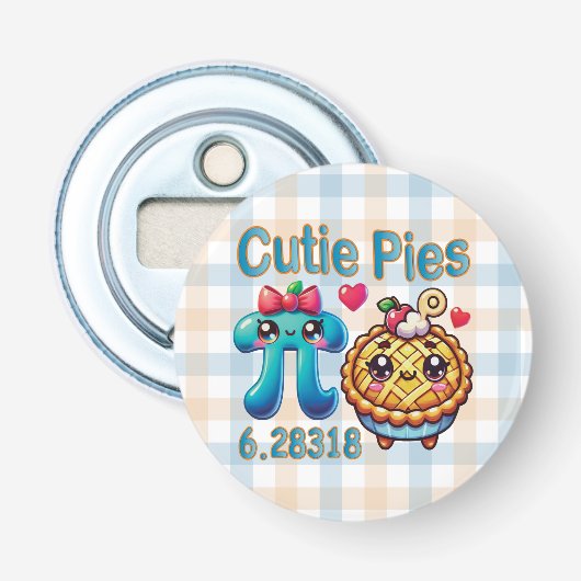 Leuke “Cutie Pies” Schattig Pi-symbool en taart wo Button Flesopener (Voorkant)