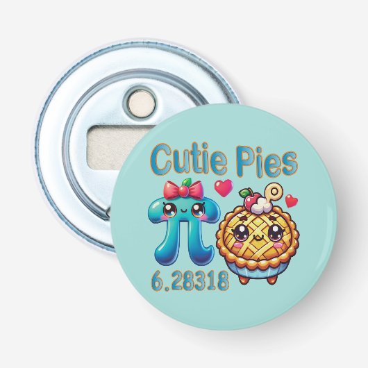 Leuke "Cutie Pies" Schattigee Pi Symbool & Pie Pun Button Flesopener (Voorkant)