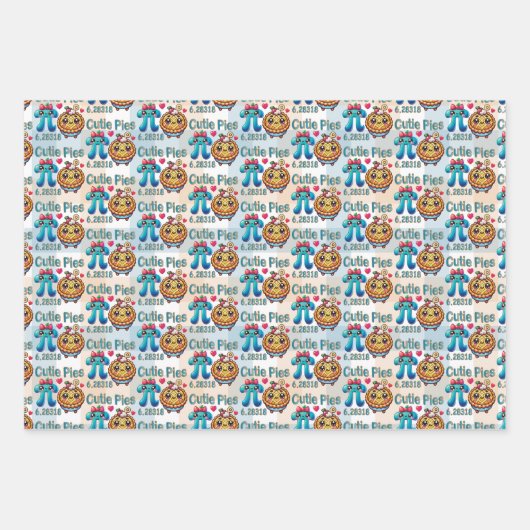 Leuke "Cutie Pies" Schattigee Pi Symbool & Pie Pun Inpakpapier Vel (Voorkant)
