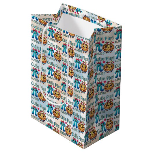 Leuke "Cutie Pies" Schattigee Pi Symbool & Pie Pun Medium Cadeauzakje (Voorkant Gekanteld)
