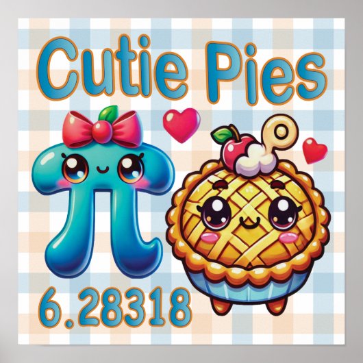 Leuke "Cutie Pies" Schattigee Pi Symbool & Pie Pun Poster (Voorkant)