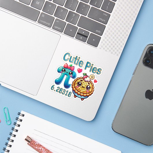 Leuke "Cutie Pies" Schattigee Pi Symbool & Pie Pun Sticker (Laptop met iPhone)