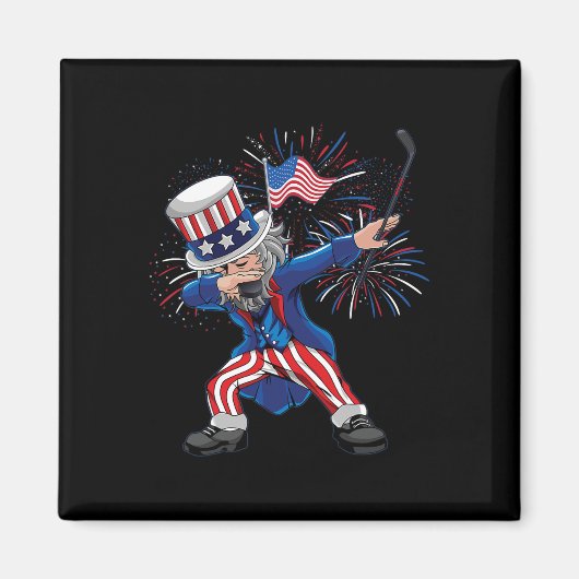 Leuke Dabbing Uncle Sam Ice Hockey Puck Onafhankel Magneet (Voorkant)