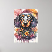 Leuke Dachshund Dog in de Waterverf Canvas Afdruk (Voorkant)