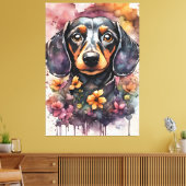 Leuke Dachshund Dog in de Waterverf Canvas Afdruk (Insitu (Woonkamer))