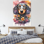Leuke Dachshund Dog in de Waterverf Canvas Afdruk (Insitu (Slaapkamer))