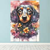 Leuke Dachshund Dog in de Waterverf Canvas Afdruk (Insitu (Houten vloer))