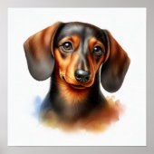 Leuke Dachshund Dog in de Waterverf Poster (Voorkant)
