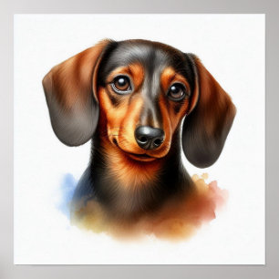 Leuke Dachshund Dog in de Waterverf Poster