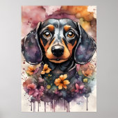 Leuke Dachshund Dog in de Waterverf Poster (Voorkant)