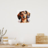 Leuke Dachshund Dog in de Waterverf Poster (Keuken)