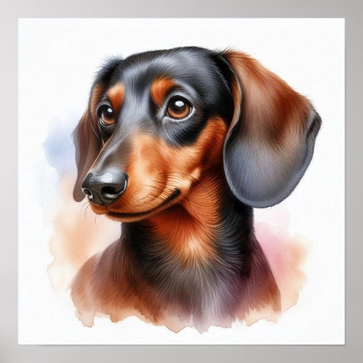 Leuke Dachshund Dog in de Waterverf Poster (Voorkant)