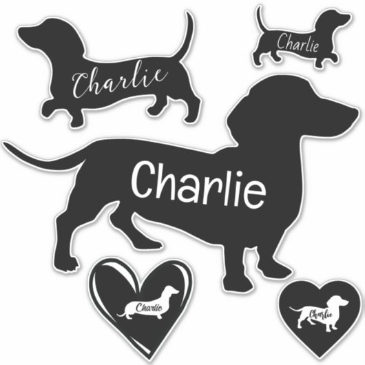 Leuke Dachshund Dog Zwart en Wit  Sticker (Voorkant)