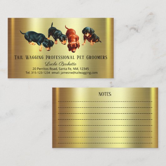 Leuke Dachshund Doxie Pups Pet Grooming Gold Chic Visitekaartje (Voorkant / Achterkant)