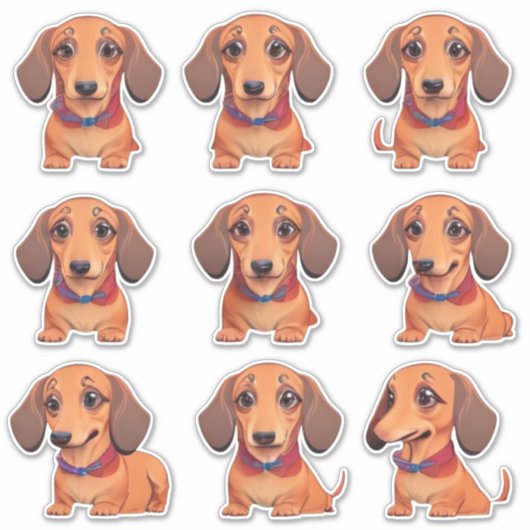 Leuke Dachshund Emoji Dog Stickers (Voorkant)