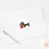 Leuke Dachshund Holding zijn mijn hart Ronde Sticker (Envelop)