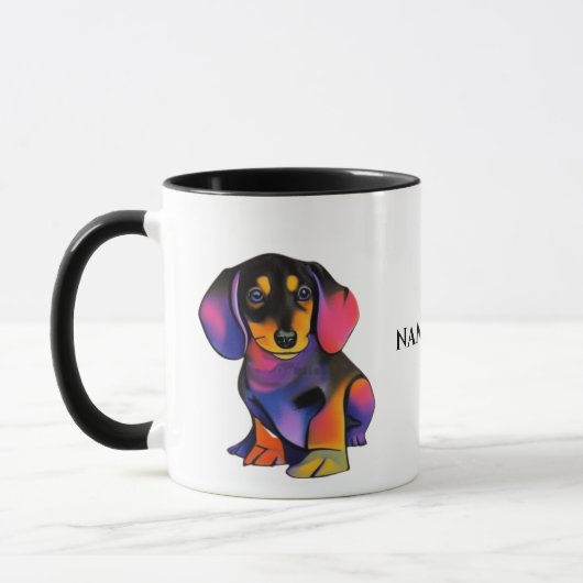 Leuke DACHSHUND mok/cup met bewerkbare naam Mok (Links)