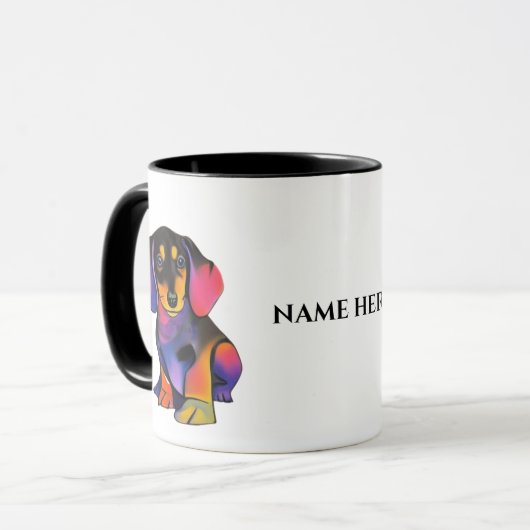Leuke DACHSHUND mok/cup met bewerkbare naam Mok (Voorkant links)