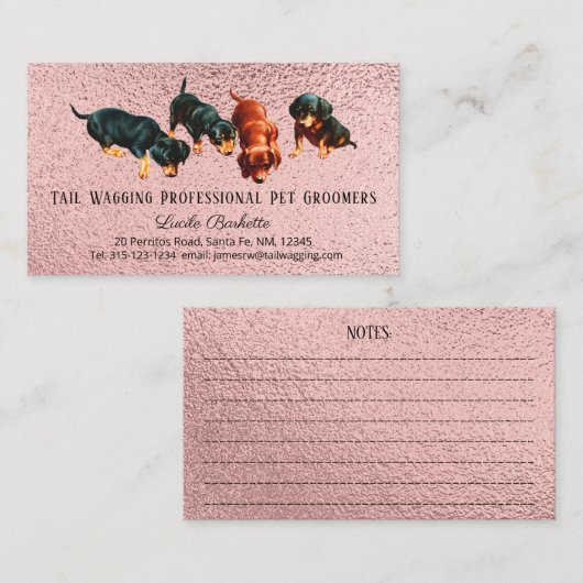 Leuke Dachshund Pups Pet Grooming Chique Roos Goud Visitekaartje (Voorkant / Achterkant)