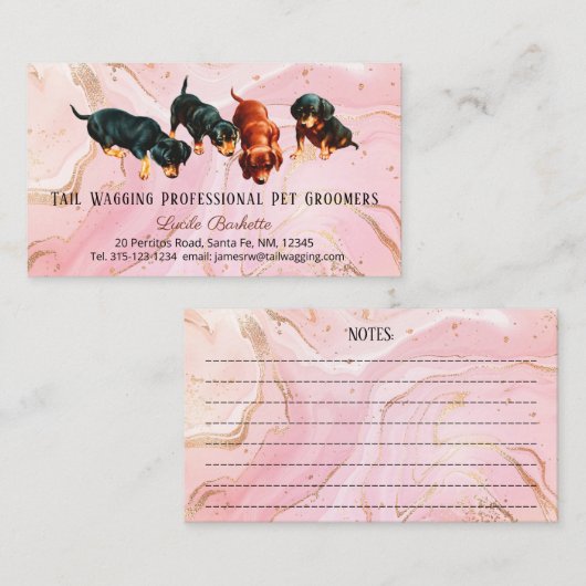 Leuke Dachshund Pups Pet Grooming Roze Gouden Agaa Visitekaartje (Voorkant / Achterkant)