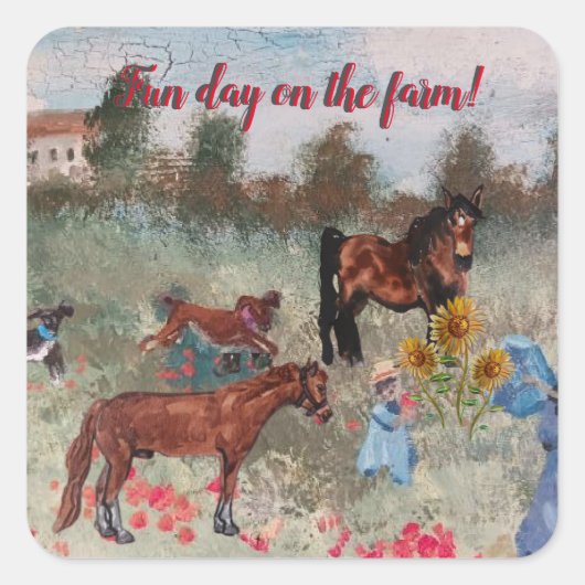 Leuke dag op het boerderij vierkante sticker (Voorkant)