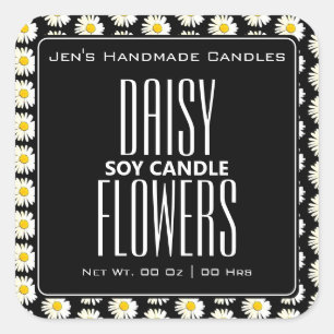 Leuke Daisy Bloemen Patroon Zwart Wit Kaarsen Vierkante Sticker