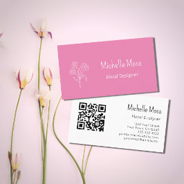 Leuke Daisy QR code Roze Bloemen Designer Visitekaartje