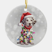 Leuke Dalmatische Puppy Verpakt in Kerstverlichtin Keramisch Ornament (Voorkant)