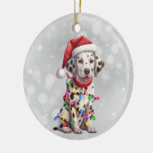 Leuke Dalmatische Puppy Verpakt in Kerstverlichtin Keramisch Ornament (Links)