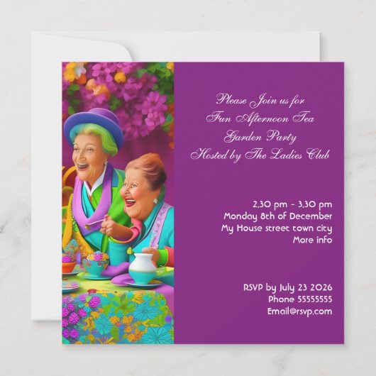 Leuke Dames Middag High Tea Garden Party 3 Kaart (Achterkant)