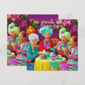 Leuke dames middag high tea tuinfeest 4 kaart (Voorkant / Achterkant)