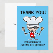 Leuke dankkaart voor verjaardagsfeestje met bakact