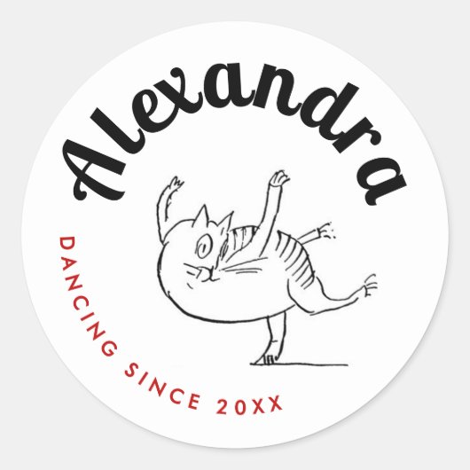 Leuke dansende kat rood en wit Edward Lear Classic Ronde Sticker (Voorkant)