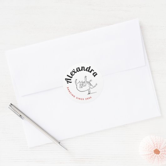 Leuke dansende kat rood en wit Edward Lear Classic Ronde Sticker (Envelop)