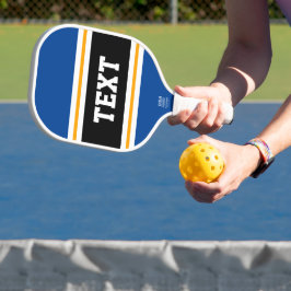 Leuke Deep Blue Geel Zwart Wit Racing Stripes Pickleball Paddle
