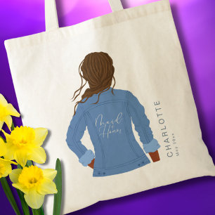 Leuke denim jas Donkere haren & huid bruidsmeisje Tote Bag