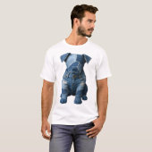 Leuke denim patchwork kunst hond T-shirt (Voorkant volledig)