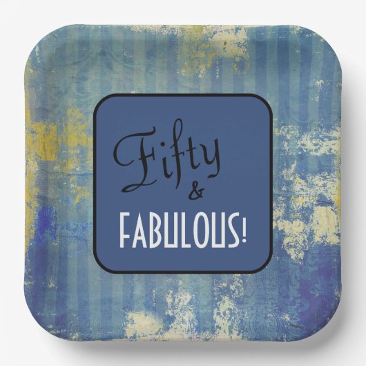 Leuke Denim Pattern Fifty & FABULOUS! 50ste verjaa Papieren Bordje (Voorkant)