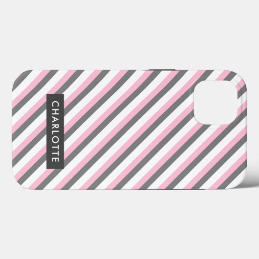 Leuke diagonale strepen patroon aangepaste naam Case-Mate iPhone case (Achterkant (horizontaal))
