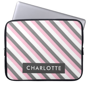 Leuke diagonale strepen patroon aangepaste naam laptop sleeve
