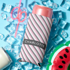 Leuke diagonale strepen patroon aangepaste naam seltzer blikjeskoeler