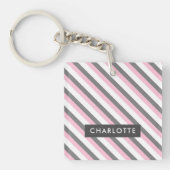Leuke diagonale strepen patroon aangepaste naam sleutelhanger (voorkant)