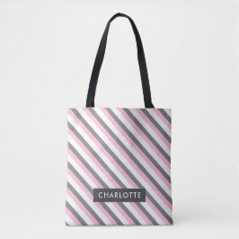 Leuke diagonale strepen patroon aangepaste naam tote bag