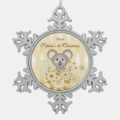 Leuke Dier Baby Koala Gold Effect Stripe Kinder Tin Sneeuwvlok Ornament (Voorkant)