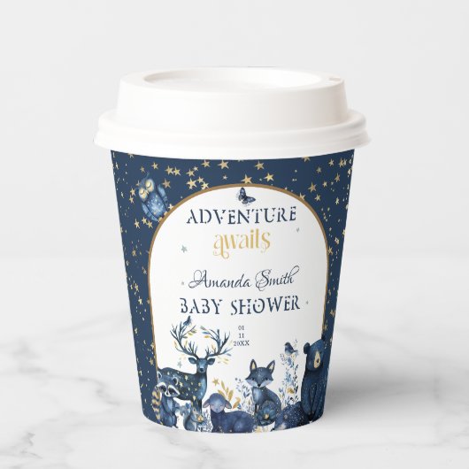 Leuke Dier Deer Fox Beer Adventure Night Sky Papieren Bekers (Voorkant)