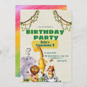 Leuke Dieren 1e verjaardag uitnodiging (Voorkant / Achterkant)