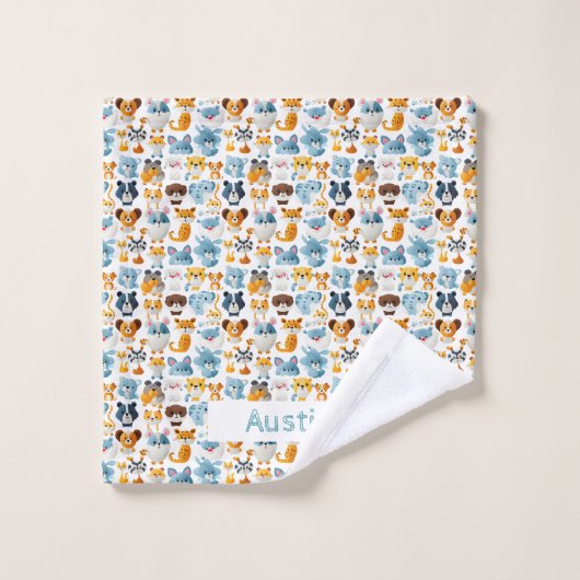 Leuke Dieren Aangepaste Naam Kinder Bad Handdoek (Wasdoekje)